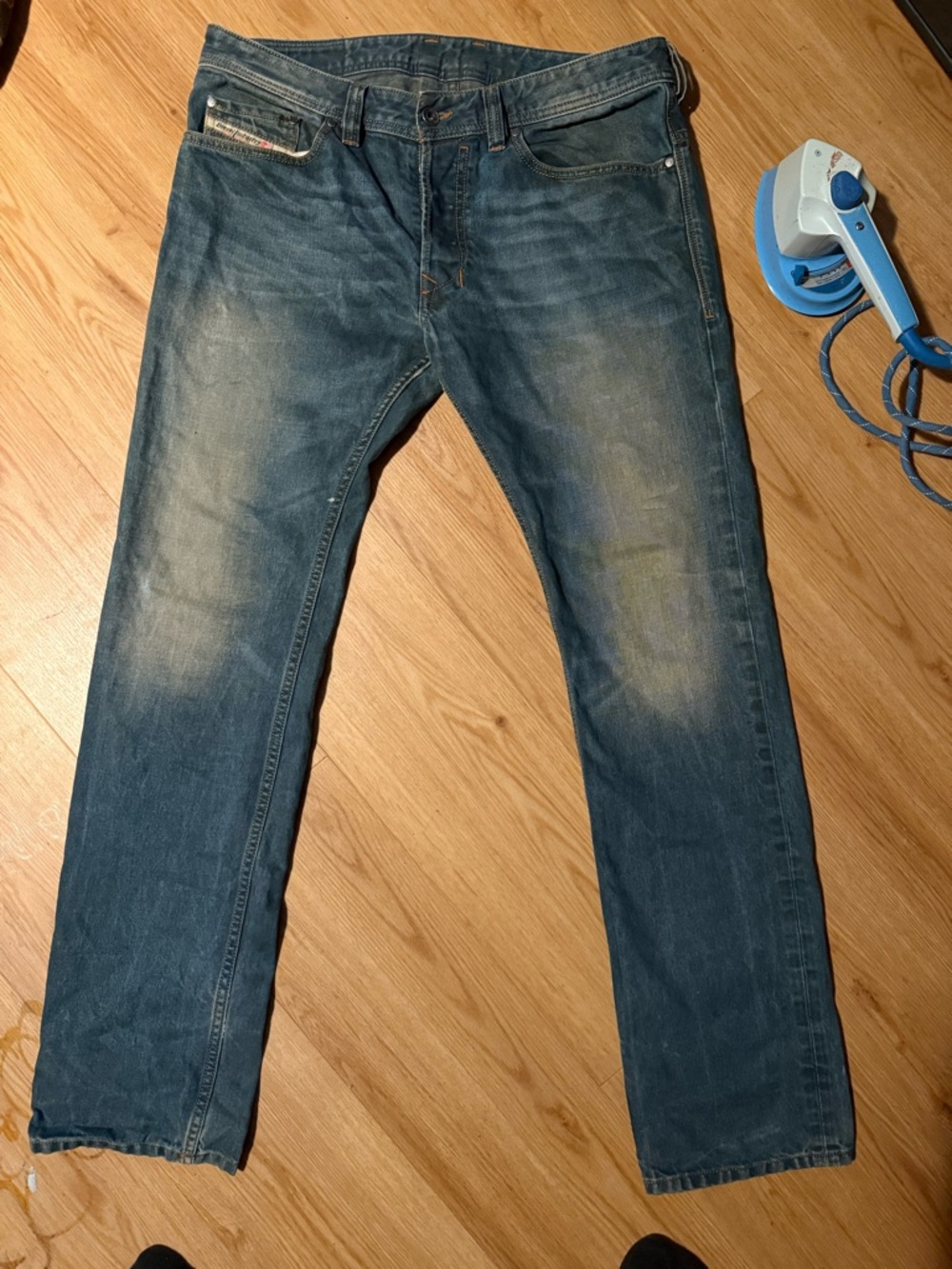 Diesel Men's Faded Blue Straight Jeans